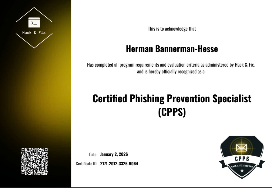 Certified Phishing Prevention Specialist certificate
