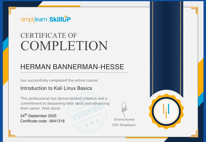 Introduction to Kali Linux Basics certificate